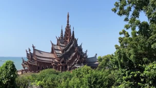Santuario Della Verità Tempio Pattaya Vista Sul Mare Thailandia — Video Stock