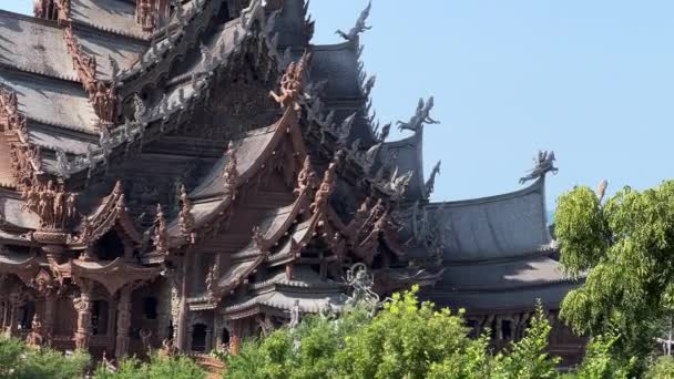 Pattaya Daki Hakikat Tapınağı Deniz Manzaralı Tayland — Stok video