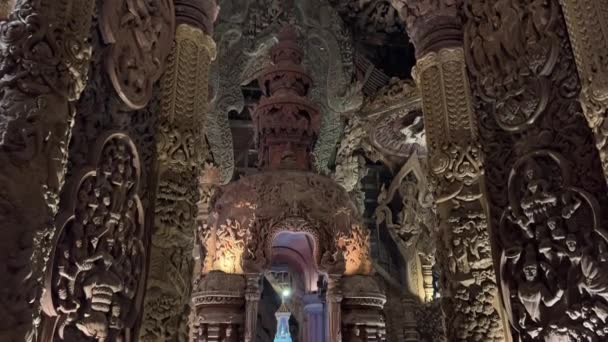 Sanctuary Truth Temple Pattaya Exterior Carved Decoration Sculptures Thailand — Stock Video