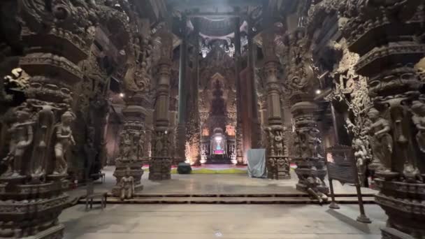 Santuario Della Verità Tempio Pattaya Sculture Esterne Intagliate Decorazione Thailandia — Video Stock