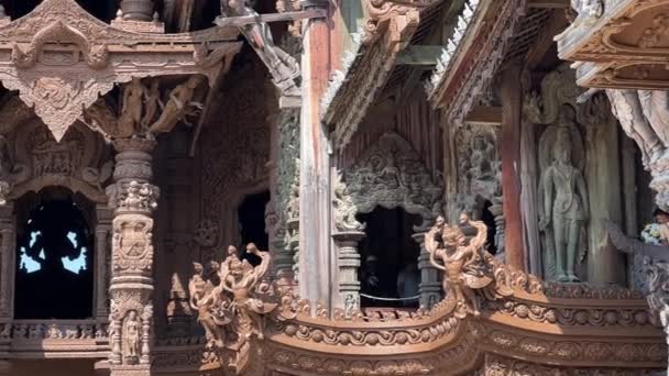 Santuario Verdad Templo Pattaya Exterior Esculturas Decoración Tallada Tailandia — Vídeo de stock