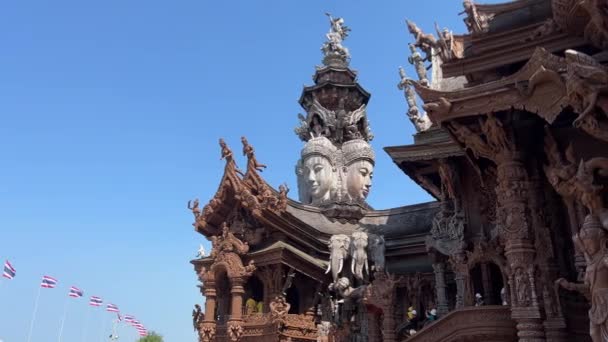 Sanningstemplets Helgedom Pattayas Exteriört Snidade Dekorationsskulpturer Thailand — Stockvideo