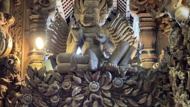 Świątynia Prawdy Pattaya Rzeźbione Rzeźby Dekoracyjne Tajlandia — Wideo stockowe