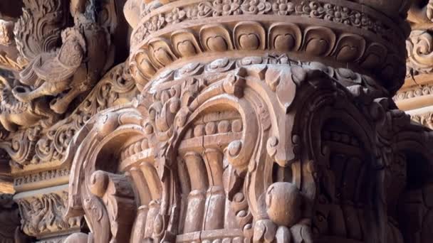 Heiligtum Der Wahrheit Tempel Pattaya Außen Geschnitzte Dekoration Skulpturen Thailand — Stockvideo