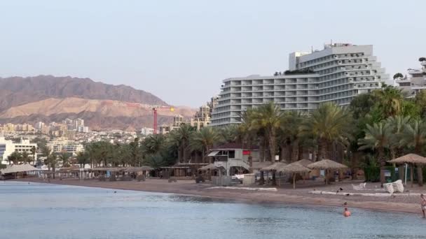 Eilat Promenade Hotels Cinematic Revealing Shot Izrael — Wideo stockowe