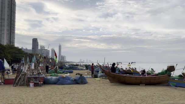 Fisherman Boats Market Pattaya Beach Morning Thailand — Stock Video