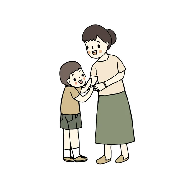 小さな男の子と母 手描きスタイルのベクターイラスト — ストックベクタ