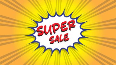 Çizgi roman tarzı geçmişi olan Süper İndirim, satış promosyonları için uygun süper satış yazıları