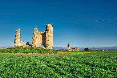 Ruins of the castle and church of the abandoned town of Caudilla, Toledo (Spain). clipart