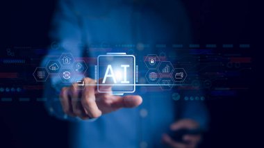 Ai, yapay zeka konsepti analitik, otomasyon ve otonom beyin. büyük veri yönetimi, bağlantı bilgisi istihbarat teknolojisi, akıllı ev, yapay zeka siber güvenliği,