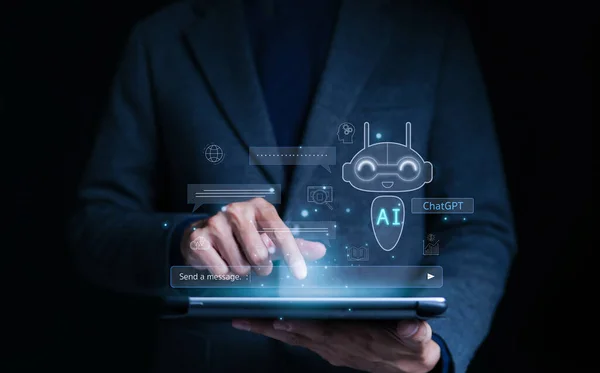 Chatgpt Businessman Utilizzare Aiutare Lavorare Learning Intelligenza Artificiale Business Tecnologia — Foto Stock