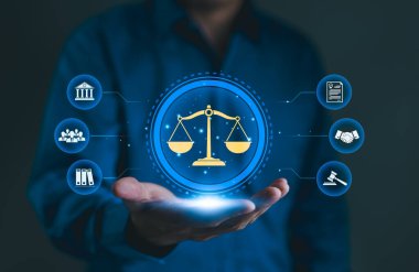 Hukuk kavramı. Adalet Simgeleri 'nde Hukuk Profesyoneli. Hukuku, adaleti ve hukuki hizmetleri sembolize eden sanal bir simge. İş mevzuatı, noter, internet üzerinden hukuki danışmanlık, avukat,