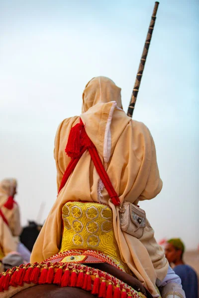 Équestres Participant Événement Déguisement Traditionnel Nommé Tbourida Arabe Vêtu Une — Photo