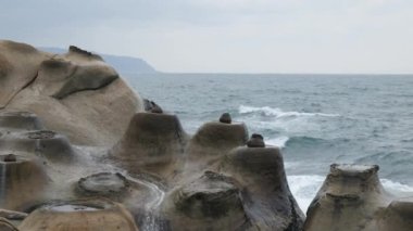 Tayvan 'da Geopark' ta deniz kıyısındaki güzel eşsiz manzara.