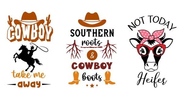 Westliches Zitatdesign Länderkennzeichen Rodeo Embleme Südamerikanische Symbole Vektorgrafiken