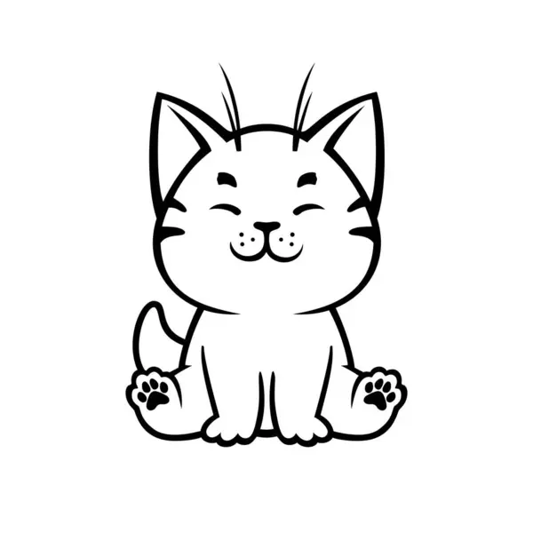 Leuke Kleine Kat Tevreden Zittende Kitten Kindervector Illustratie Zwart Wit Vectorbeelden