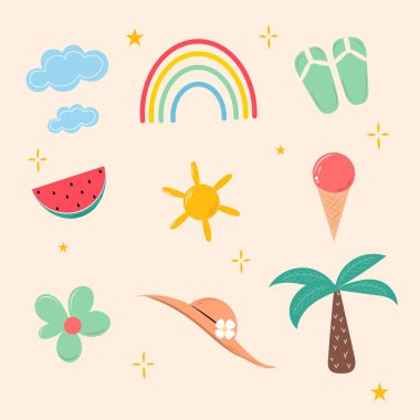 Renkli bir yaz dönemi seti. Tatil havası.