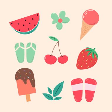 Böğürtlenli ve dondurmalı yaz vektörü