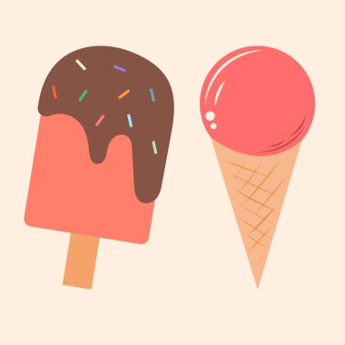 Çikolatalı ve waffle 'lı vektör dondurma