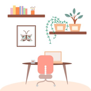 Merkez ofisin tasviri. İç şeftali rengi. Uzak iş.