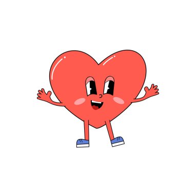 Mutlu retro tarzı kırmızı kalp. Çizgi film kalbi. Sevgililer Günü için konsept. Davetiye kartı ya da başka bir parti için kullanılabilir.