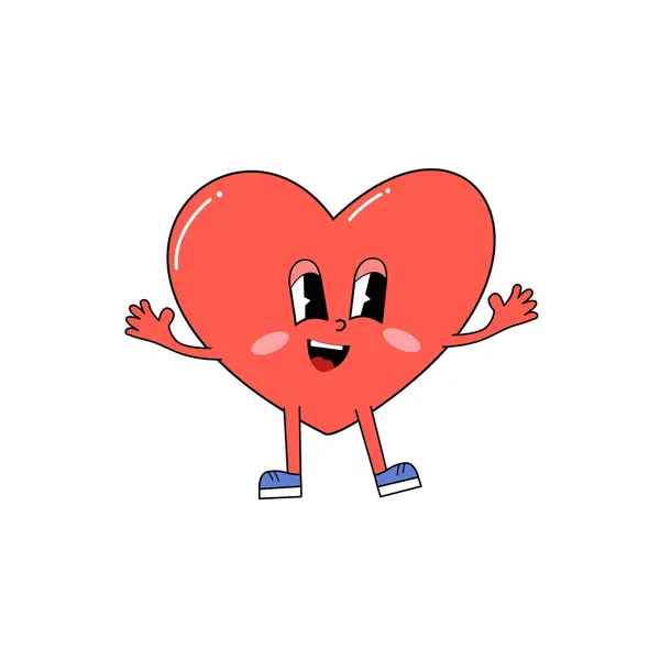 Mutlu retro tarzı kırmızı kalp. Çizgi film kalbi. Sevgililer Günü için konsept. Davetiye kartı ya da başka bir parti için kullanılabilir.