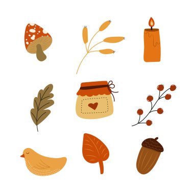 Sevimli sonbahar elementleri seti. washi bandı veya çıkartma, günlük ve hatıra defteri olarak kullanılabilir.