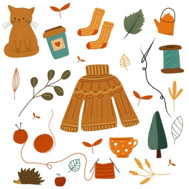 Süveter, kedi ve çoraplarla donatılmış.