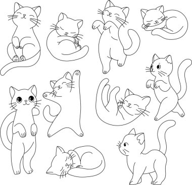 Farklı pozisyonlarda karalama yapan kediler. Mermi günlüğü etiketleri.