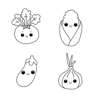 Sebze seti. Domates, mısır, patlıcan, soğan