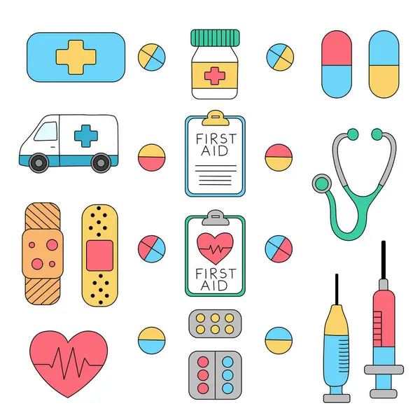 Renkli basit tıbbi elementler.