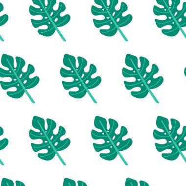 Beyaz arka planda dikişsiz canavar yaprağı deseni. Yaz kusursuz desen.