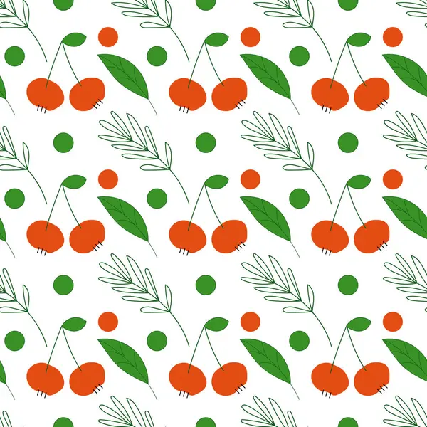 İlkbahar veya yaz tasarımları, tekstil ve besinlerle ilgili ürünler için ideal kiraz ve yemyeşil yapraklardan oluşan taze ve canlı bir desen.
