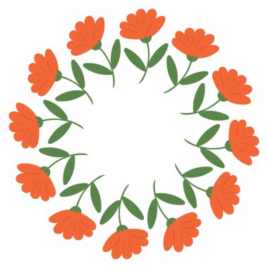 Kırmızı çiçekli çelenk çerçevesi. Bahar çelengi.