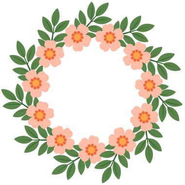 Gül çiçekli çelenk çerçevesi. Bahar çelengi.