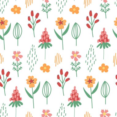 Bahar çiçeği pürüzsüz desen. El çizimi basit çiçekler.