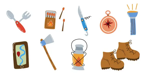 Kamp ateşi elementleri. Yürüyüş seti.
