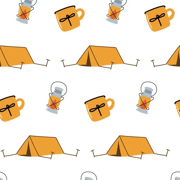 Çadır, kupa ve ışıkla kusursuz bir kamp.