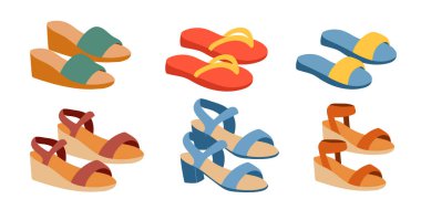 Moda yaz ayakkabıları seti. Açık yaz ayakkabıları.