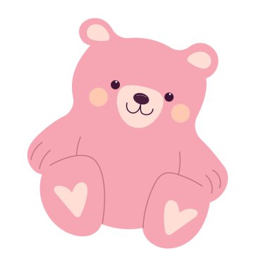 Beyaz arka planda sevimli pembe bir oyuncak ayı.