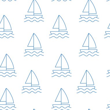 Mavi yatın beyaz arka planda pürüzsüz bir deseni var. Doodle yatı