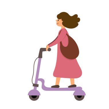 Elektrikli scooter süren kadınlar. Mor elektrikli scooter. Motosikletli çantalı kadınlar.