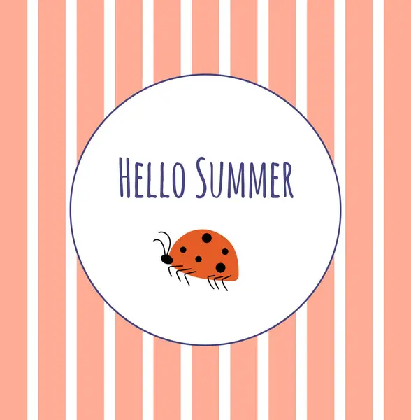 Uğur böcekli yaz tabelasına merhaba. Uğur böceği retro yaz pankartı.