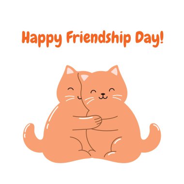 İki kediyle Dostluk Günü posteri. Kawaii kedileri.