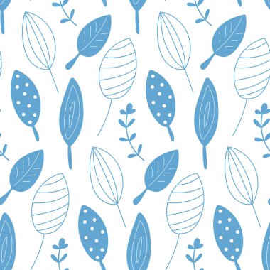 Mavi yapraklar pürüzsüz desen. Saf mavi yapraklar. Minimalist çiçek deseni.