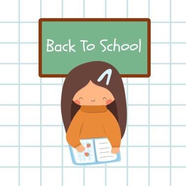 Güzel bir kızla okul posterine döndüm. Retro biçim illüstrasyonu.