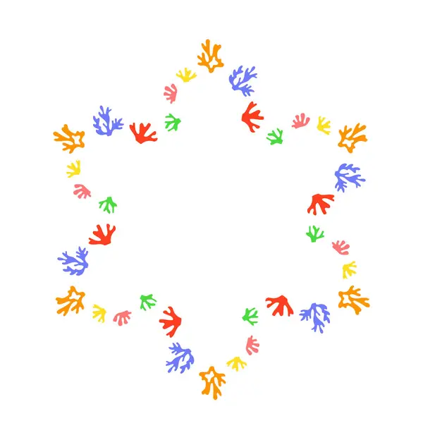 Renkli mercanların yıldız çerçevesi. Küçük mercanlar. Deniz yaşamı elementleri.