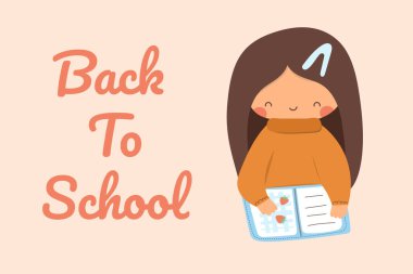 Güzel bir kızla okul posterine döndüm. Kawaii kızı günlüğe yazıyor..