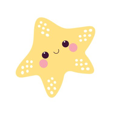 Gülümseyen yüzlü sevimli sarı yıldız. Kawaii yıldızı.