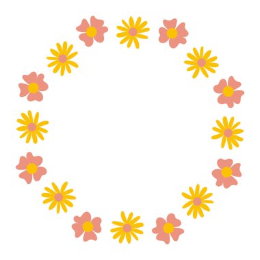 Yuvarlak çerçevedeki küçük basit çiçekler. Boşluğu çiçek çemberine kopyala.